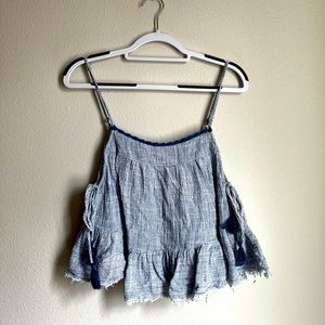 Aerie Blue/White Striped Side Tie Flowy Tank, Size Medium